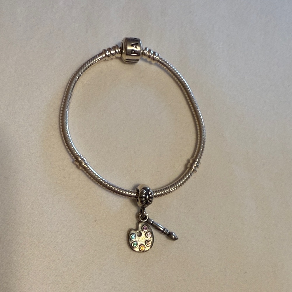 Pandora Sterling Silver Bracelet with Palette and Paint Brush Charm